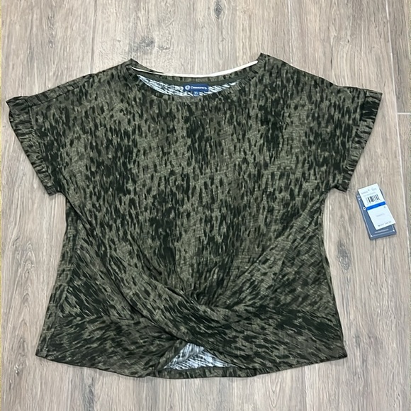 Democracy Blouse Top Shirt XL Green Leopard Cheetah Animal Print Soft Casual - Picture 11 of 11